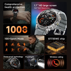 Reloj inteligente para deportes al aire libre AK87 1,7 pulgadas linterna 1000mAh Batería grande IP68 relojes impermeables para hombres BT Calling AK87 Smartwatch - Product Image 4