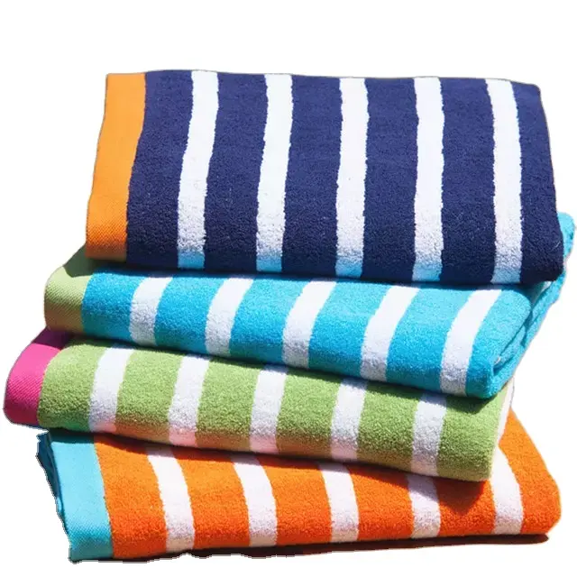 Swimming Pool Beach Towel Cabana Towels Custom 100% Cotton Striped Beach Towel