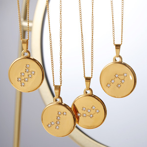 Collar con colgante de constelación con incrustaciones de circonita, redondo, en tono dorado, para mujer, uso diario - Product Image 2