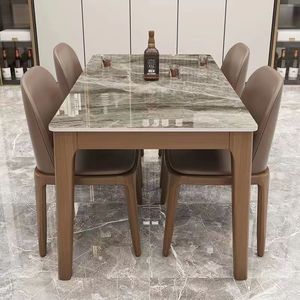 Italian Stone Slab Dining <b>Table</b> Chair Set Modern Design Solid <b>Wood</b> <b>Small</b>-sized Luxurious Rectangle Shape - Product Image 1