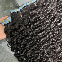 Extensions de cheveux vierges bruts à bandes adhésives invisibles, cheveux indiens birmans bouclés profonds, vente en gros