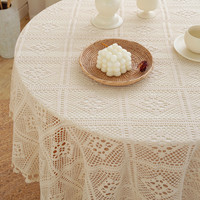 Nappe ronde en polyester à dentelle creuse pastorale pour mariage, fête, hôtels, couverture de table, blanche, salle à manger