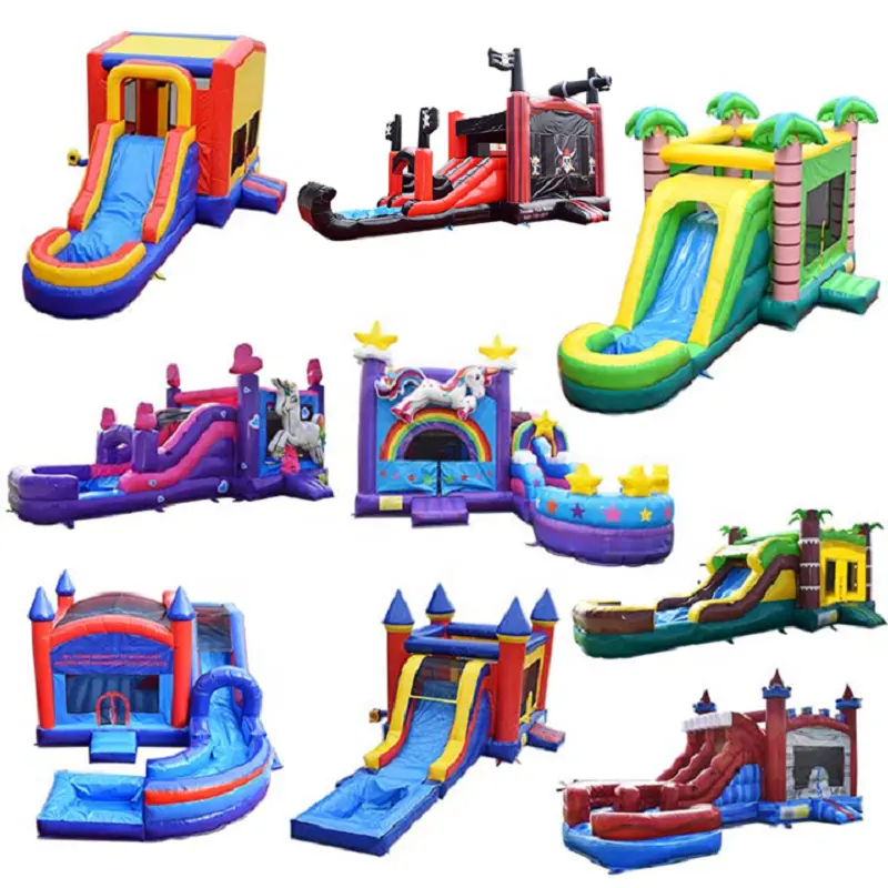 Top sales pvc commercial outdoor large kids inflatable dry wet slides bouncer castle complex games for sales