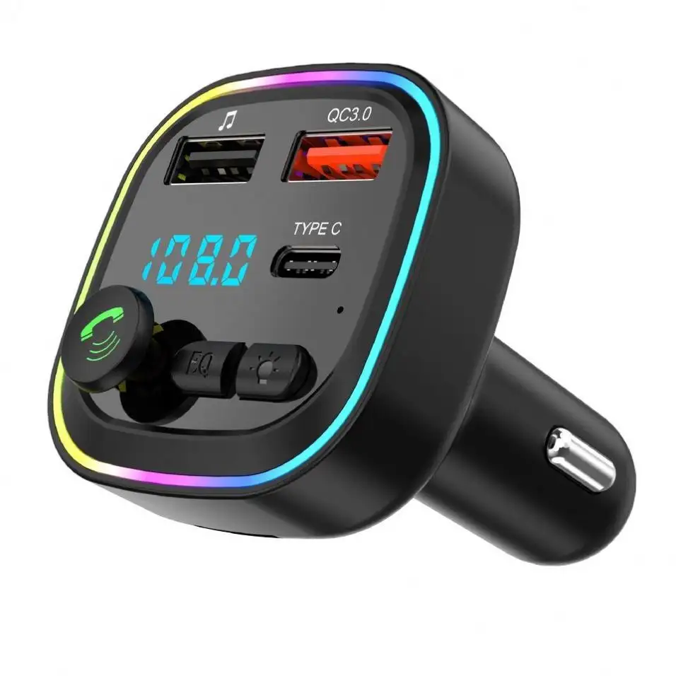 P4 Car FM Transmitter Wireless Transmitter PD dual 2 USB A+C Fast Charge Plug U Disk Phone Radio Hands-free Calling Car Charger