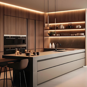 <span class=keywords><strong>Cuisine</strong></span> intégrée au design moderne, armoire modulaire combinée, aménagement en L, porte en verre, meubles de rangement et de cuisson - Product Image 6