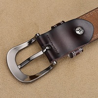 Ceinture pour femme en cuir véritable de vachette, boucle ardillon en alliage, style décontracté minimaliste, doux et preppy, double couture, noir canon, polyvalente