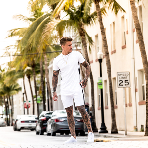 <b>Men</b> Sweat Suit <b>White</b> Set Summer Clothing <b>Men</b> 2 Piece Set <b>Short</b> Sleeve T -Shirt and <b>Shorts</b> Twin set - Product Image 2