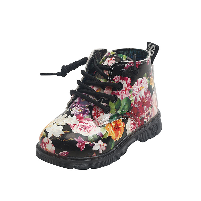 Printed Floral Martin Boots New Boots Children's Shoes Baby Boy Girls Leather Short Boots