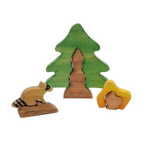 Set mainan Puzzle Raccoon pohon pinus kayu, Set hadiah mainan anak balita - Product Image 5