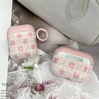 Étui de protection pour écouteurs en silicone/plastique transparent, motif quadrillé fraise rose, mignon et étanche, pour 1-4 Pro 2