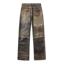 Jeans en similicuir tissé numérique vintage sur mesure, importés, cirés, coupe droite, pour toutes les saisons