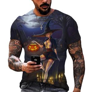 Camiseta de Halloween con Estampado 3D de Bruja para Hombre, Manga Corta, Corte Regular, Impresión Digital, Jersey de Poliéster, Diseño Negro - Product Image 5