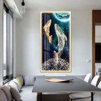 Grande décoration murale LED peinture de baleine verre trempé cristal porcelaine lumière LED peinture d'art mural