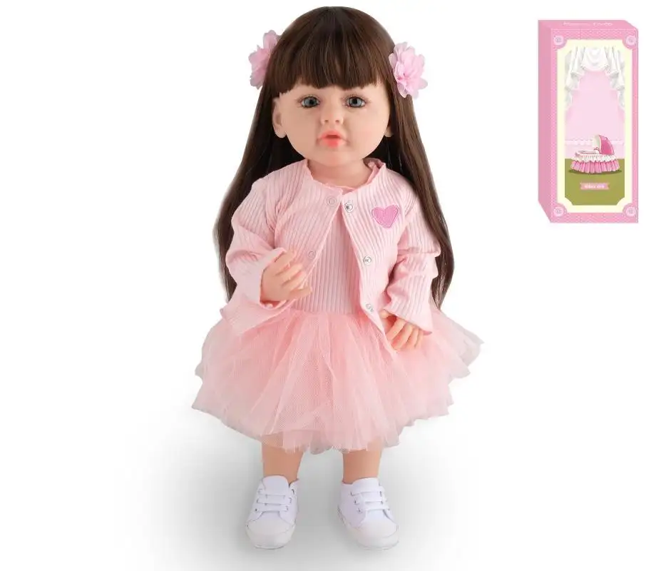 Silicone réaliste debout enfant en bas âge poupées rose princesse bébé jouet souple complet Silicone Offres Spéciales en gros 55CM 22 ''PVC couleur boîte