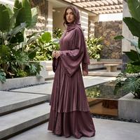 Robe longue élégante à volants et lacets, col en V, de haute qualité, couleur unie, manches longues, style Moyen-Orient arabe, avec foulard ton sur ton, ensemble deux pièces