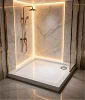 Receveur de douche carré moderne sur mesure de haute qualité 70 x 70 cm, base de douche en surface solide, acrylique et fibre de verre durables pour hôtels