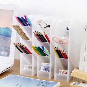 Simple transparent frosted desk organizer plastic oblique pencil pen storage holder
