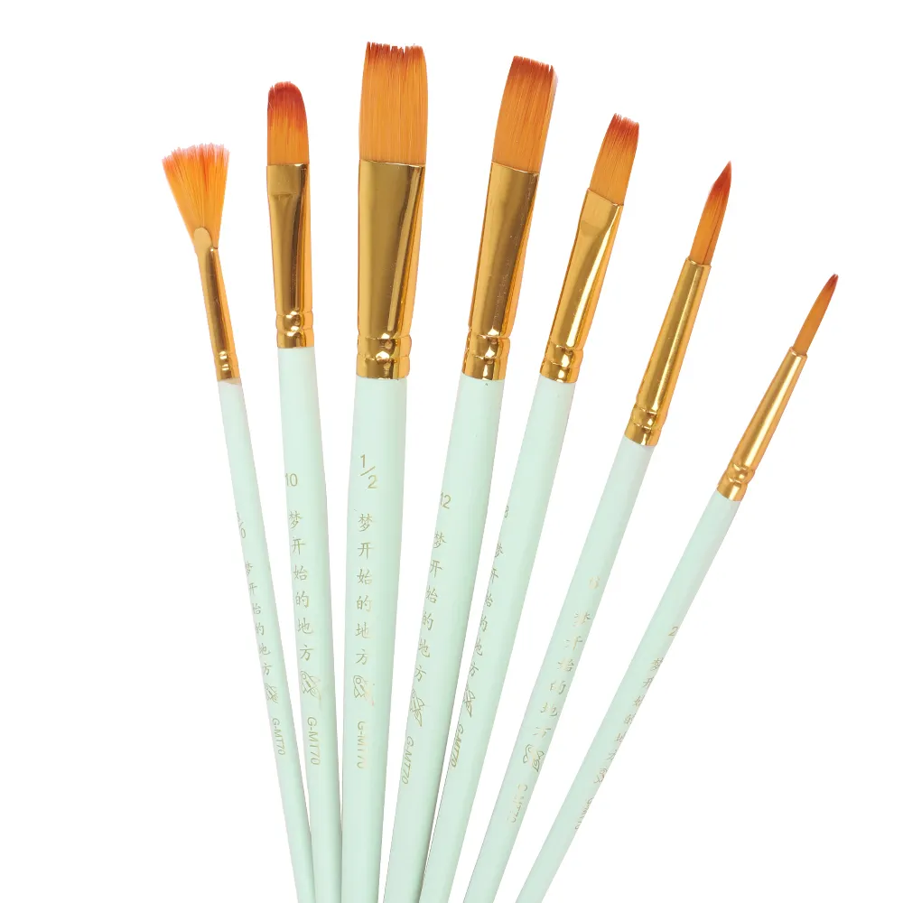 Haihui Hot Sale Artist Paint Brush Set 7 Pcs Wooden Handle Painting Pen Watercolor Oil And Acrylic Paints Artist Supplier