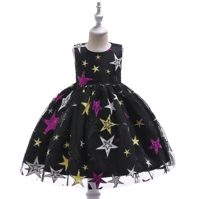 2019 children princess dress fluffy frock stars embroidered fluffy dress little girl catwalk performance clothing