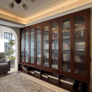 Estantería Moderna Personalizada de Madera de Nogal Negro/Cerezo <span class=keywords><strong>con</strong></span> Puertas de Vidrio para Sala de Estar, Estilo Influencer - Product Image 3