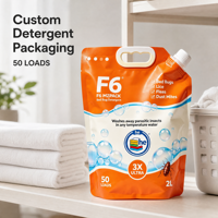 Pochette souple personnalisée de 2 L avec bec verseur et poignée pour détergent liquide, savon et produits chimiques ménagers