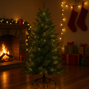 Árbol de Navidad Artificial Premium Preiluminado DB de 180 cm con Base Metálica, Decoración Navideña para Interiores, Luces LED Blanco Cálido - Product Image 2