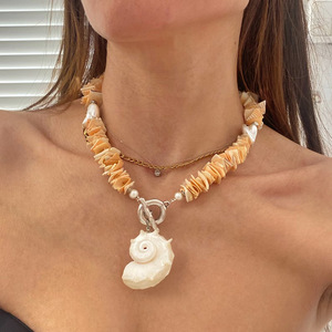 Vacaciones de verano Perla de agua dulce natural Concha de mar Collar con colgante grande 18K Chapado en oro Joyería de acero inoxidable Sin deslustre - Product Image 4