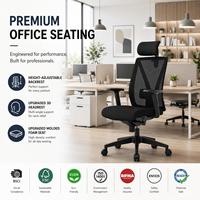 Chaise de bureau ergonomique en maille avec support lombaire et accoudoirs hautement réglables, certifiée EN 1335, fabriquée par BSCI EUDR.