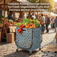Panier de courses pliable en plastique durable avec 4 roues, écologique et facile à transporter pour l'utilisation en supermarché