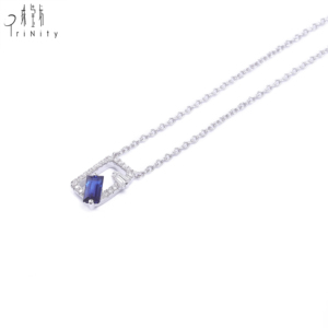 Collar de moda de oro blanco sólido de 18 quilates con colgante de zafiro azul de diamante natural real para regalo de aniversario de boda joyería - Product Image 2