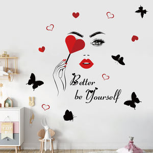 <span class=keywords><strong>Stickers</strong></span> <span class=keywords><strong>muraux</strong></span> décoration de <span class=keywords><strong>chambre</strong></span> de filles lèvres rouges avec yeux pour salon de beauté - Product Image 4
