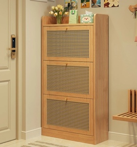 Zapatero Moderno de Madera de Caucho y Mimbre para Sala de Estar, Mueble de Almacenamiento Independiente - Product Image 6