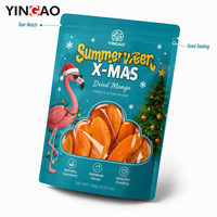 Op maat gemaakte bedrukte staande pouch met venster voor zomer- en kerst gedroogde mango's, duurzame voedselverpakkingszak op maat gemaakt