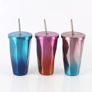Doppia Parete di Colore di Pendenza In Acciaio Inox Coibentato Tazza E Tazze di Caffè Con Paglia di Grandi Dimensioni Su Misura di Viaggio Tazza di Caffè Con Coperchio - Product Image 2