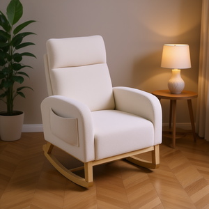 เก้าอี้โยกสไตล์โมเดิร์น Welike พนักพิงสูง สีขาวเท็ดดี้ ขาไม้สีขาว เฟอร์นิเจอร์ห้องนั่งเล่น - Product Image 2