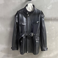 Veste en cuir véritable personnalisée Jxwatcher à col rabattu avec ceinture, style motard, fermeture éclair, veste en cuir vintage noire pour femmes