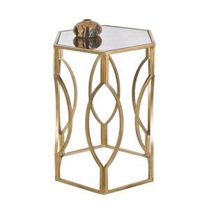Mesa de Café Pequena Hexagonal Moderna e Minimalista com Prateleira de Armazenamento e Estrutura Metálica, Topo de Ardósia Antiga para Sala de Estar e Quarto - Product Image 2