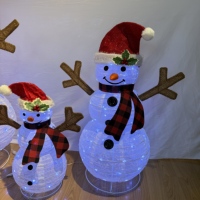 Motif de bonhomme de neige de Noël 3D lumineux à LED, imperméable, 35,4 pouces, pliable, en fil de fer, pour la décoration extérieure de la cour et du jardin