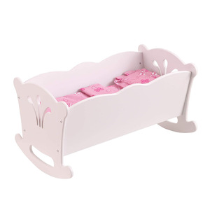 <span class=keywords><strong>Berceau</strong></span> à bascule en bois blanc pour bébé poupée 18 pouces avec coussin papillon rose couverture oreiller semblant jouer meubles cadeau pour 3 ans et plus - Product Image 1