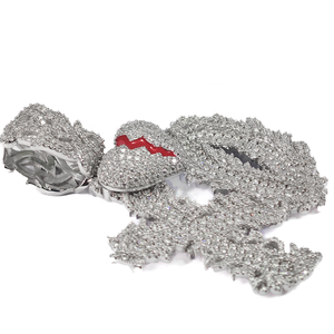 Новый дизайн: ювелирные изделия в стиле хип-хоп, подвеска в форме сердца с буквами XO из серебра 925 пробы с красной эмалью и муассанитом VVS багетной огранки для кубинских цепей - Product Image 6