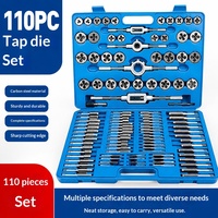 Kit de taraudage et de filetage manuel 110 pièces en acier au carbone haute dureté, comprenant tarauds et filières, pour la réparation de filetages, Chine