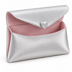 Beauty Goods Cosmetic <b>Bag</b> Envelope Shape Heart Snap Closure Metallic Silver Cherry Blossom Pouch Custom Logo - Product Image 5