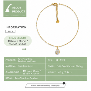 Collar con Colgante Minimalista de Acero Inoxidable, Chapado en Oro de 14K al Vacío, 400 mm + 60 mm, 4.1 g - Product Image 2