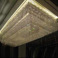 Lustre en cristal de grand plafond rectangulaire fait sur commande lustre de luxe de lumière pendante d'hôtel