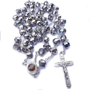 Gioielli Religiosi Cattolici Unisex, Collana Rosario in Lega Placcata Argento Anticato con Perline di Cristallo, <span class=keywords><strong>Crocifisso</strong></span> di <span class=keywords><strong>Gerusalemme</strong></span> - Product Image 4