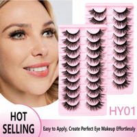 10 paires de faux cils en bande complète, effet œil de renard, courbure D, allongement de l'angle extérieur, cils œil de chat, volumineux, doux et moelleux