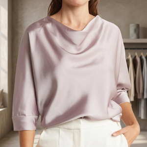 Blusa de Satén con Cuello Alto y Bordado Vintage, Ropa Casual al por Mayor ODM 2024, Impresión Personalizada para Mujer - Product Image 3