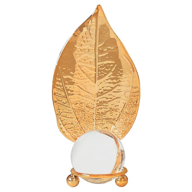 Interior Modern Nordic Table Gold Accessories Wholesale Luxury Crystal Metal Maple Leaf Art Crafts Home Decor Pieces