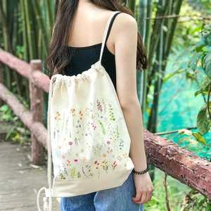 Custom Custom String Beach Sack Bag Travel Sack Pack Cotton <b>Canvas</b> <b>Backpack</b> for Women Gift Sport Gym - Product Image 5