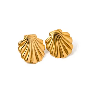 J&D Conch Design Stud Earrings 18k PVD Stainless Steel Gold Plated Personalized Clean Fit Earring For Women